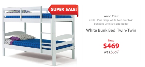 Wood Crest White Bunk Bed Twin over Twin